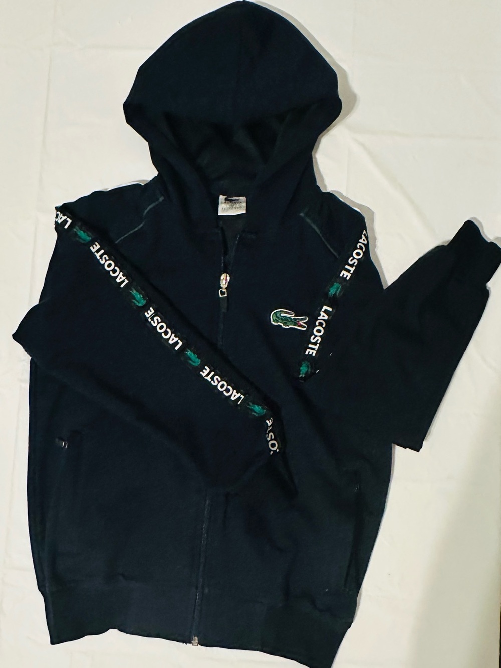 Lacoste Kids Navy Zip Front Hoodie with Crocodile Tape